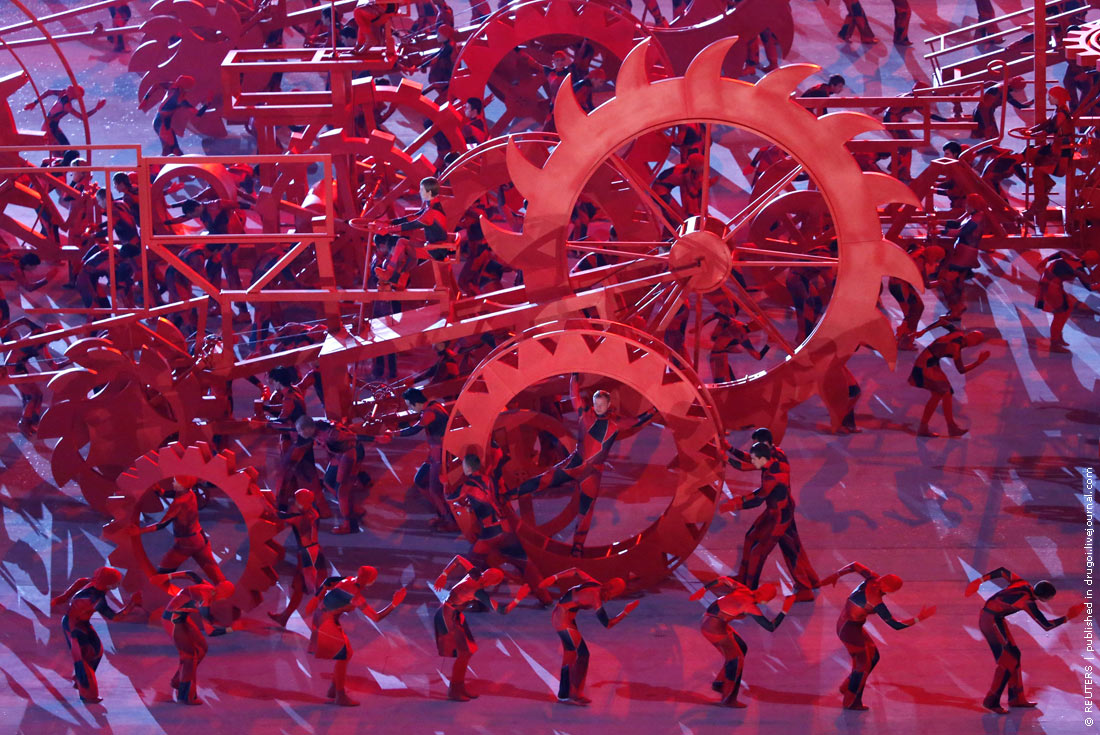 Participants perform during the opening ceremony of the 2014 Sochi Winter Olympics