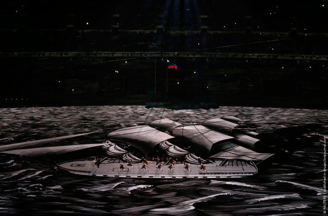 Performers take part in the opening ceremony of the 2014 Sochi Winter Olympics