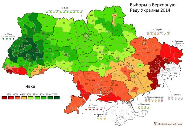 Отчетливо видно, как русские регионы игнорируют украинские выборы.