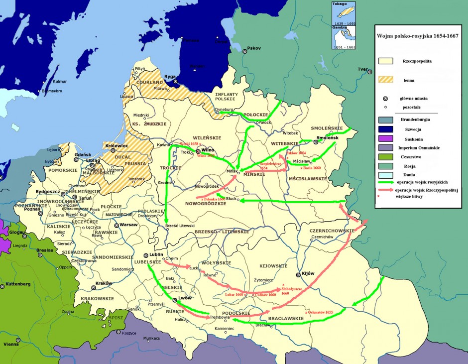 Русско польская война 1654 1667 контурная карта