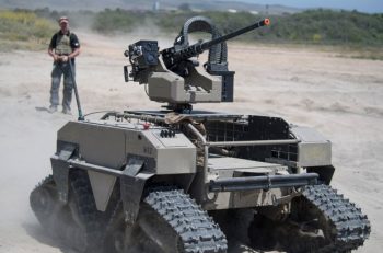 Tony Qualantone, of Precision Remotes, operates a MUTT (Multi Utility Tactical Transport) during the Advanced Naval Technology Exercise at Camp Pendleton, on Wednesday, April 26, 2017. The MUTT is an unmanned vehicle that is controlled by a operator who can drive and fire the weapon. Precision Remotes makes the remote controlled weapon which can be installed on other vehicles too. (Photo by Jeff Gritchen, Orange County Register/SCNG)