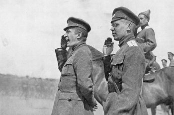 Alexander Feodorovich Kerensky (1881-1970) Russian revolutionary leader, here as minister for war in 1917, reviewing the troops.